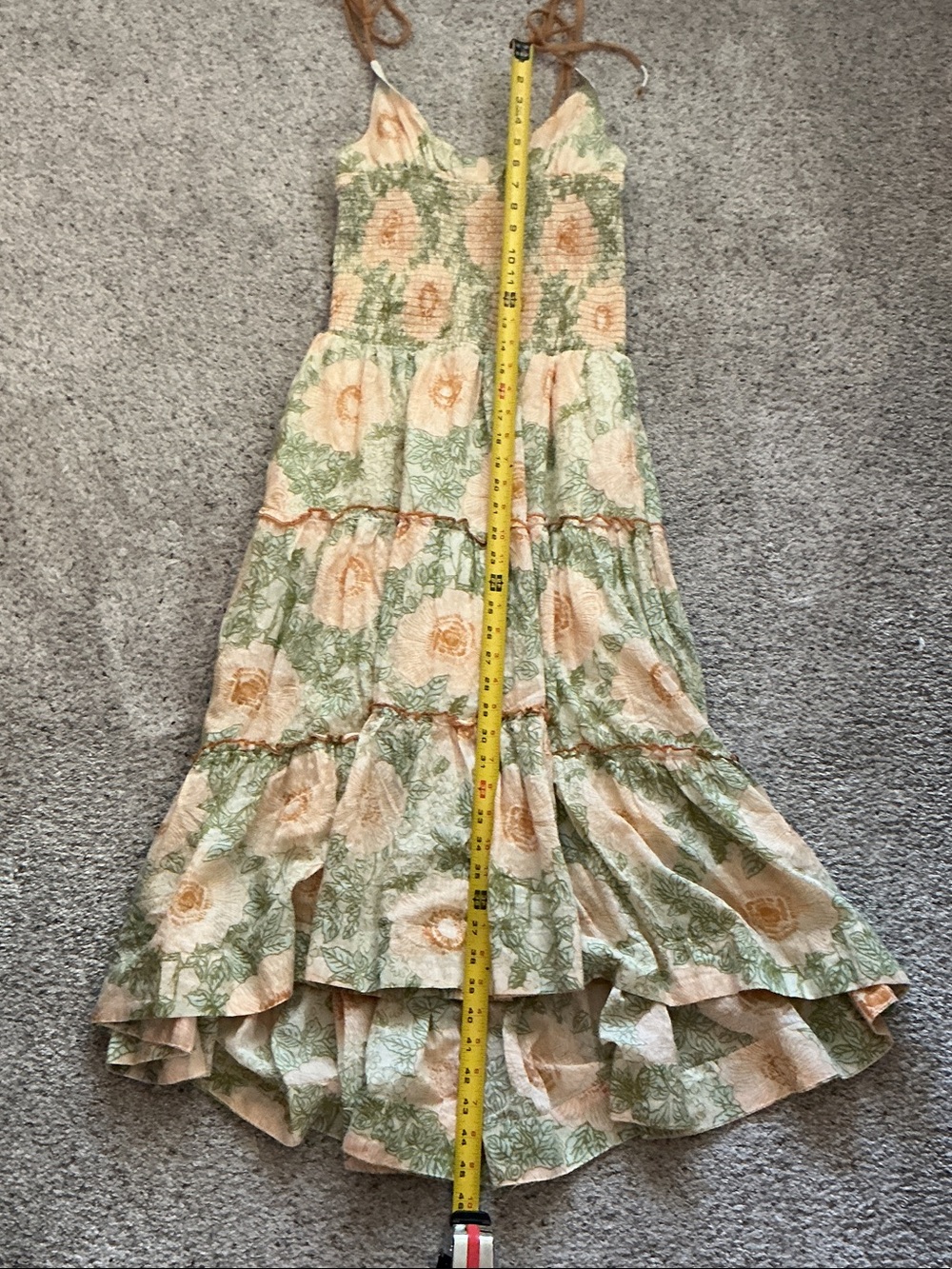 NWT Free People Adriel Tie Strap Tiered Midi Dress ~ Yellow & Green - Picture 8 of 12